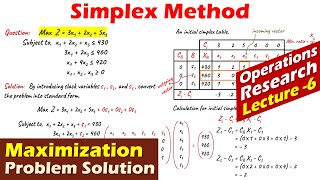 Lec6 Simplex Method  Maximization Problem  Mathematical Example Solution  Operations Research [upl. by Abdu334]