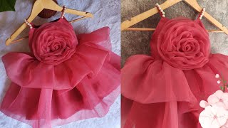 Rose Ball Gown Stitching and Cutting  ball gown design  organza frock one year baby frock design [upl. by Sum512]