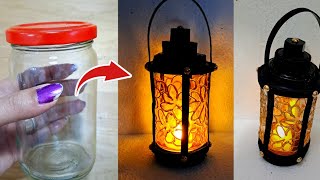 Empty Glass Bottle Reuse Ideas  DIY  Decorative Lantern from recycled glass jar  Upcycling  Lamp [upl. by Orlando]