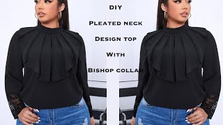 HOW TO MAKE A PLEATED CIRCLE NECK DESIGN TOP WITH BISHOP COLLAR Cutting amp Stitching Detailed video [upl. by Juliane]