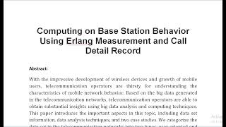 Computing on Base Station Behavior Using Erlang Measurement and Call Detail Record [upl. by Novj]