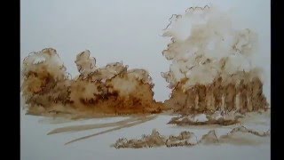 landschap in bisterinkt  landscape in ink by Nicole Henderiks [upl. by Ainuj]