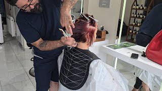 How to Make a Curtain Bang Serkan Karayılan Hairdresser Layered Haircut Training [upl. by Hadlee711]