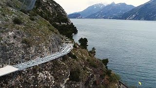 Breathtaking aerial footage shows Italys floating cycle path on Lake Garda [upl. by Noirad549]