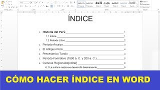 CÓMO HACER UN ÍNDICE EN WORD [upl. by Stilla]