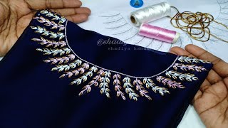 easy Hand embroidery neck design with lazy Daisy zardosihand embroidery neck designs [upl. by Auhsot]