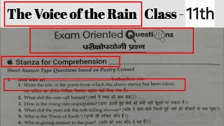 The Voice of the Rain Question Answer  The Voice of the Rain Stanza Questions  In Hindi [upl. by Aimahs]