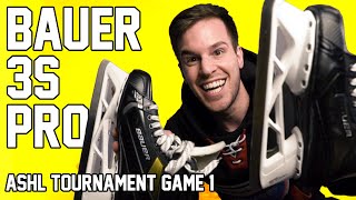 Trying Bauer 3S Pro Goalie Skates In Hockey Tournament  Game 1 [upl. by Einalem622]