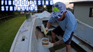 Mako Boats  171cc Restoration Project  Fiberglassing Stringers [upl. by Enyahc]