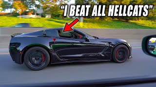 MODIFIED CORVETTE Z06 RACES HELLCAT REDEYE [upl. by Aynna]