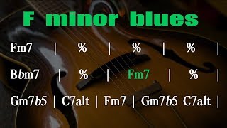 F Minor Blues Jazz Backing Track  130 BPM  SCROLLING CHORDS [upl. by Asor]