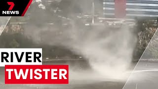 Gustnado whips up in Brisbane river during damaging storm  7NEWS [upl. by Nosille]