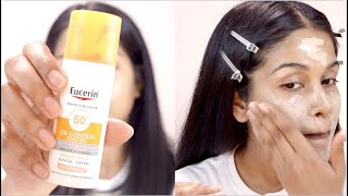 EUCERIN 50 UVA UVB OIL CONTROL TINTED SUNSCREEN Medium tone  Review by NJbeauty [upl. by Nnelg]