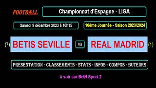 BETIS SEVILLE  REAL MADRID  match de football de la 16ème journée de Liga  Saison 20232024 [upl. by Mulderig]