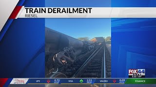 Train derailment in Riesel causing road closures [upl. by Ordnagela14]