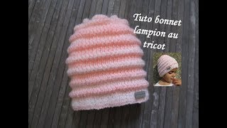 TUTO BONNET LAMPION AU TRICOT Stitch 3D knitting hat GORRO PUNTO RELIEVE DOS AGUJAS [upl. by Cletus]