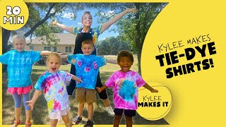 Kylee Makes TieDye Shirts How to Make Five Different Designs with Two Minute Tie Dye for Kids [upl. by Arorua811]