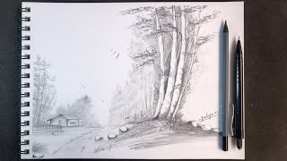 Dibujos a Lápiz 18  Como dibujar hermoso paisaje a lápiz Paso a paso [upl. by Junna]