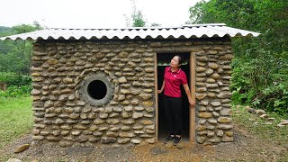 TIMELAPSE START to FINISH Alone Building Stone House  BUILD LOG CABIN with many stone [upl. by Essyla]