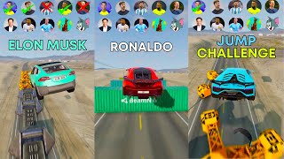 🚘CR7 vs Messi vs MrBeast vs Elon Jump Challenge 2 ⚽️ beamngdrive football  Lets Crash Beam [upl. by Sherm]