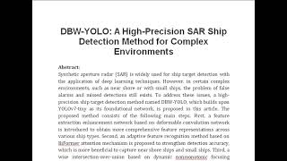 DBW YOLO A High Precision SAR Ship Detection Method for Complex Environments [upl. by Laurin]