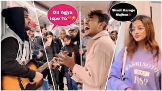 Randomly Singing In Metro In Front Of Cute Girls😍  Hindi Songs Mashup  Epic Reactions😱 Jhopdi K [upl. by Ahsha]