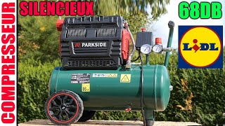 LIDL compresseur silencieux PARKSIDE PSKO 24 B2 sans huile 24L 15kw QUIET COMPRESSOR scheppach [upl. by Gavrielle]