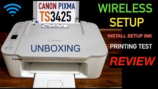 Canon Pixma TS3425 SetUp Unboxing Wireless Setup Install Ink Load Paper Print Test amp Review [upl. by Demona]