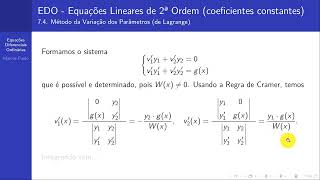 EDO Aula 13  Método da Variação dos Parâmetros de Lagrange Parte 12 [upl. by Jollanta]