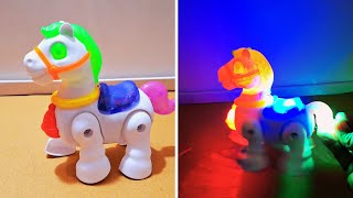 Unboxing and Review of Pony Horse Walking With Light and Sound Battery Operated Toy [upl. by Mateo]