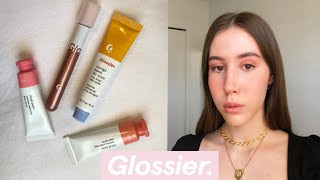 GLOSSIER HAUL TRY ON STYLE  MANGO BALM DOTCOM REVIEW [upl. by Alasdair]