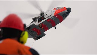 330 skvadron  Reception of rescue helicopter at sea [upl. by Yzdnil]