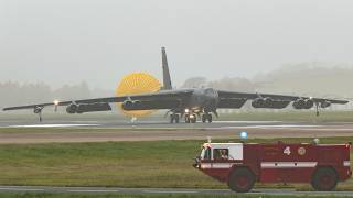 B52 bomber planes deploy to Europe emergency landing in poor weather [upl. by Adnil599]