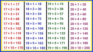 17 to 20 table  17 ka table  Table of 18  Table of 19  17 table  18 table  19 ka table [upl. by Oinotnas]