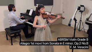 ABRSM Violin Grade 8 Distinction Veracini’s Allegro 1st movt Sonata in E minor Ellie 9 Years Old [upl. by Mulford]