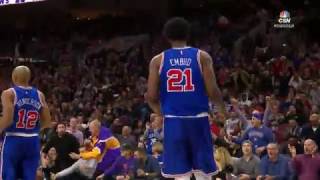 Embiid Sends Bookers Shot Into The Stands l 111916 [upl. by Jamison]