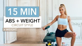 15 MIN ABS  WEIGHT Circuit Style Weight Lifting inspired for extra strong abs I Pamela Reif [upl. by Adnovoj]