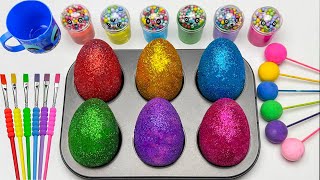 Fun Satisfying Video  Mixing All Lollipops amp Rainbow Eggs from Glitter Slime  Cutting ASMR [upl. by Acirfa]