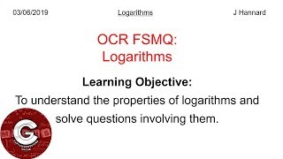 OCR FSMQ Additional Mathematics New Spec  Lesson 21 Logarithms  Log Laws [upl. by Terina]