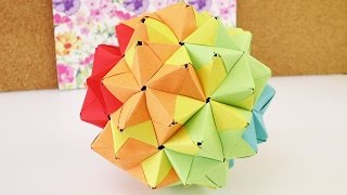 Origami aus 90 Teilen  Sonobe Ball in Regenbogenfarben  Großer Origami Stern aus 90 Elementen [upl. by Tirreg782]