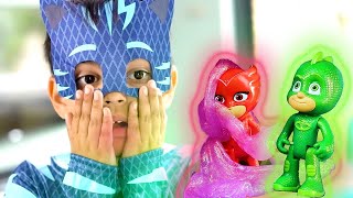 PJ Masks in Real Life GIANT Catboy vs Tiny Toys Gekko and Owlette ⚡️ Halloween PJ Masks [upl. by Ainat]