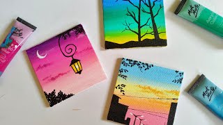 3 Paintings for beginners  3 mini canvas paintings part 21  aesthetic paintings [upl. by Cattier]