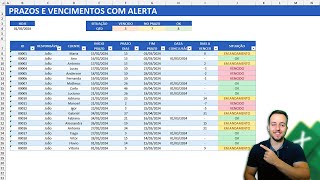 Como Fazer Planilha no Excel com Prazos e Vencimentos com Alertas  Baixar Grátis [upl. by Rosie]