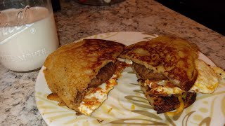 Jimmy Dean Sausages Egg Whites and Cheese On Pancakes Foodie BreakfastForLunch [upl. by Notnel486]