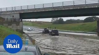 Manchester motorists furious as airport link road is flooded [upl. by Georg]