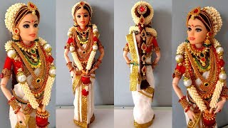 Kerala barbie saree making  Indian bridal doll makingjewellery  Traditional barbie saree draping [upl. by Atiuqam]