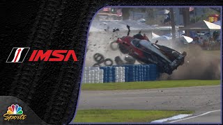 Pipo Derani flips upside down in scary crash at Twelve Hours of Sebring  Motorsports on NBC [upl. by Moll550]