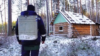 Livе Alone in the Forest Log Cabin on the Lake and Hut on the River after a snowfall [upl. by Jeffcott240]