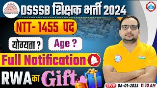 DSSSB Sikshak Bharti 2024  NTT Vacancy Age Eligibility RWAs Gift Info By Ankit Bhati Sir [upl. by Esac958]