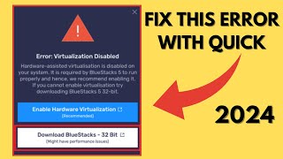 Fix Bluestacks Error Virtualization Disabled Windows 1110 2024 [upl. by Terchie]